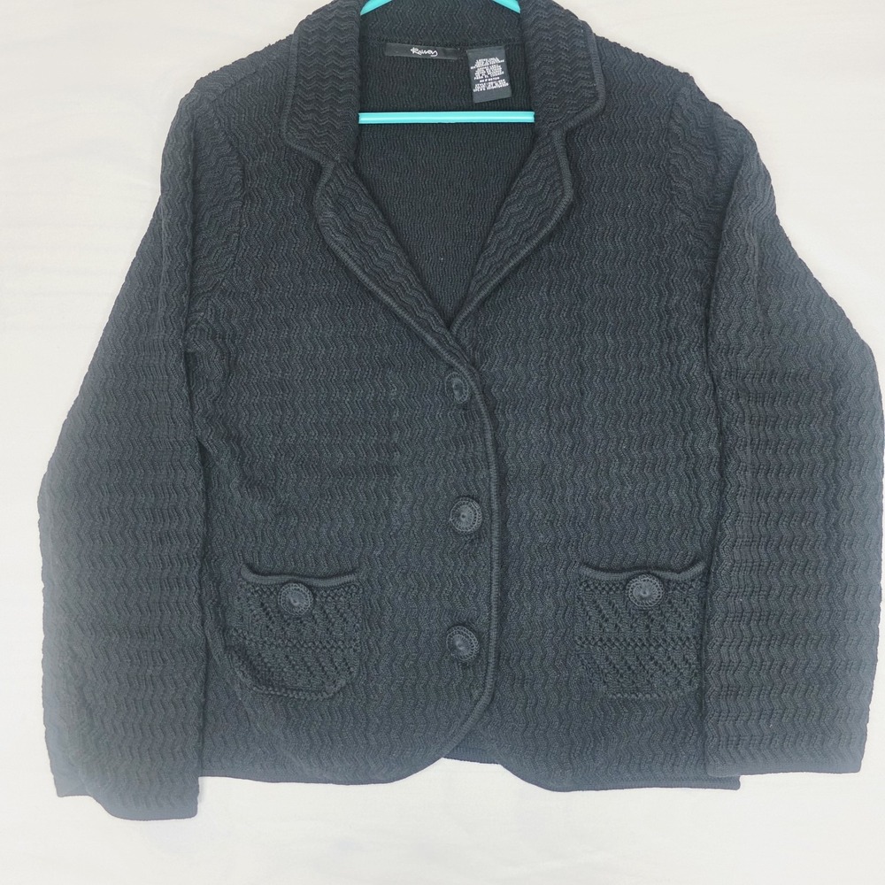 RALSEY‎ Womens XL Black BUTTON DOWN knitted cardigan sweater Blazer